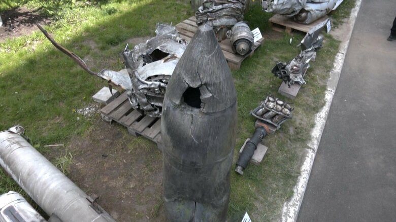 5月4日に撃墜された「キンジャールの残骸」とされるもの。弾頭部には直撃によるとみられる穴が開いている