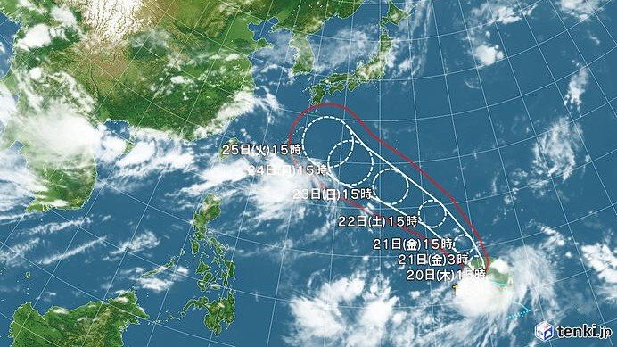 台風18号の進路予想図（日本気象協会より）