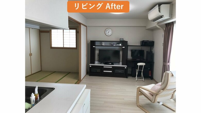 片づけ後。リビングに「私物を持ち込まない」を徹底し、スッキリとした(石阪さん提供）
