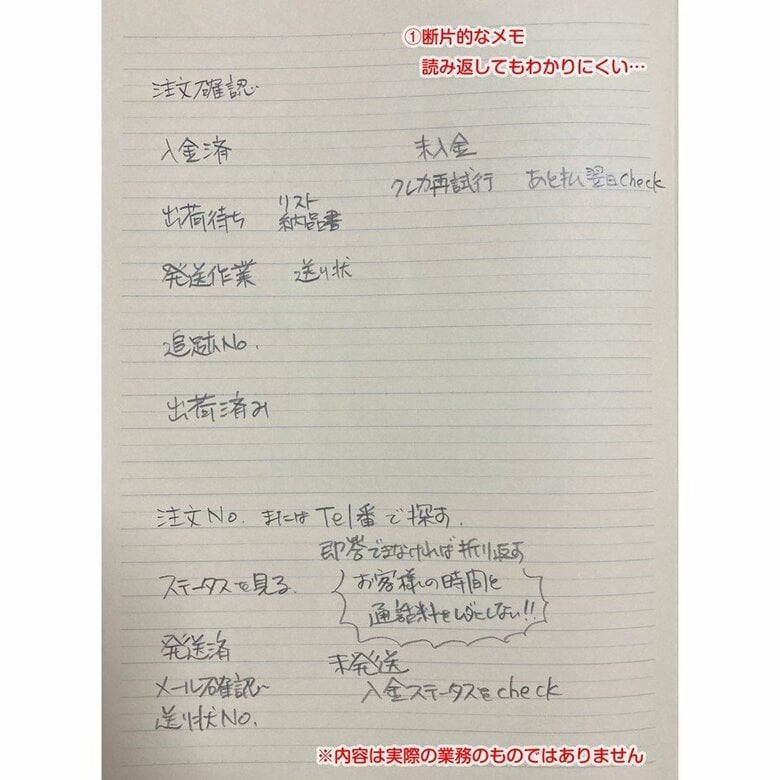 断片的なメモの例（画像提供：大栗紙工）