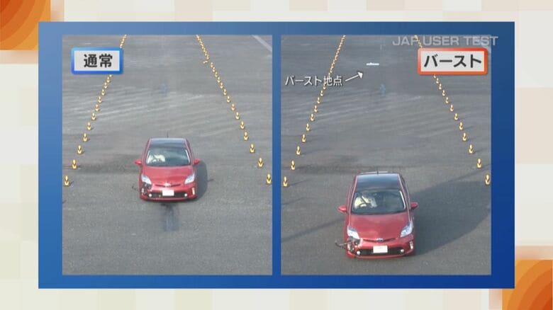 タイヤがバーストすると車の停止距離が伸びる