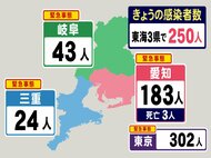 新型コロナ 東海3県で新規感染者計250人 愛知の月曜推移は1190人→554人→183人と減少