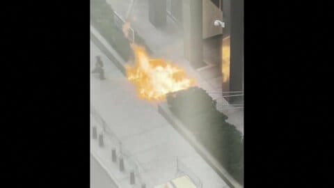 ニューヨークでICE入るビルの前で放火　3人軽傷　元陸軍兵士の男逮捕　「移民当局出ていけ」と書かれたカートには斧やハンマー