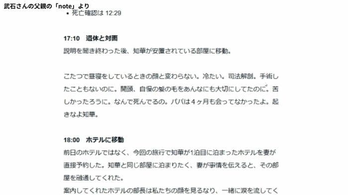 武石知華さんの父親の「note」より