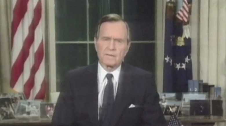 湾岸戦争の開始を宣言するアメリカのブッシュ大統領(当時)