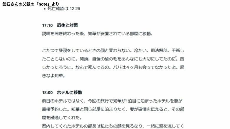 武石知華さんの父親の「note」より
