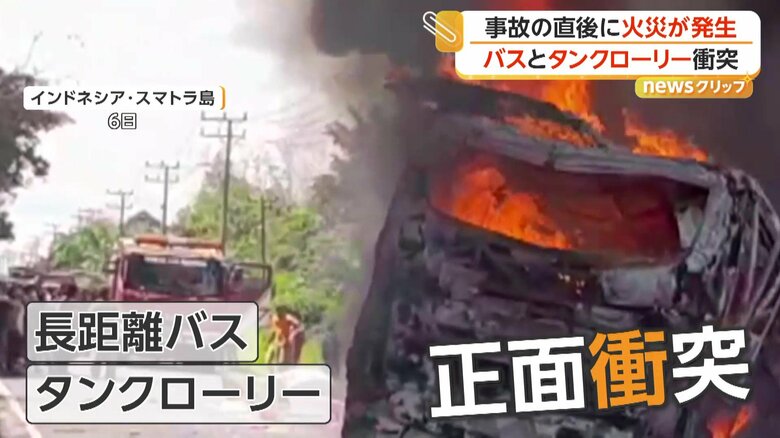 激しく燃え上がる車両（BASARNAS （インドネシア国家捜索救助庁））