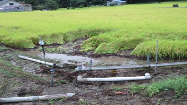 西郷村羽太地区　土砂流出で田んぼに被害