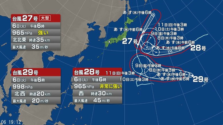 【台風情報】トリプル台風が発生中　台風27号・台風28号・台風29号の今後の進路予想｜FNNプライムオンライン