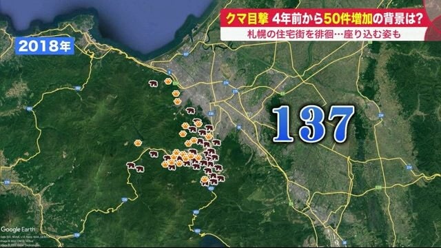 2018年の札幌市内のクマ目撃件数は137件
