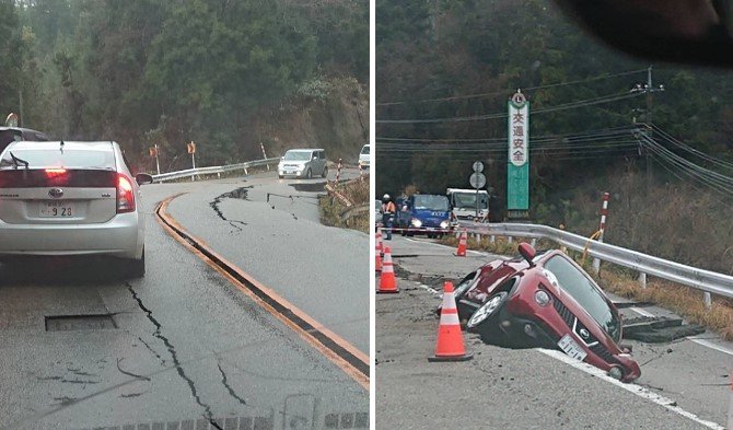 2024年1月3日気象庁職員撮影　道路陥没により珠洲に向かうのを断念