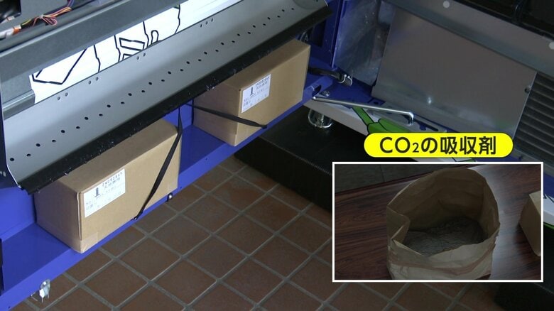 自販機の中に設置されている段ボールの中に吸収剤が入っている