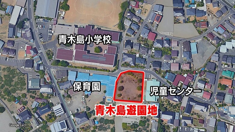 青木島遊園地の周辺地図（Google Earthより作成）