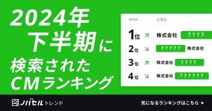 ノバセル発表、2024年下半期 視聴者が検索したテレビCMランキング