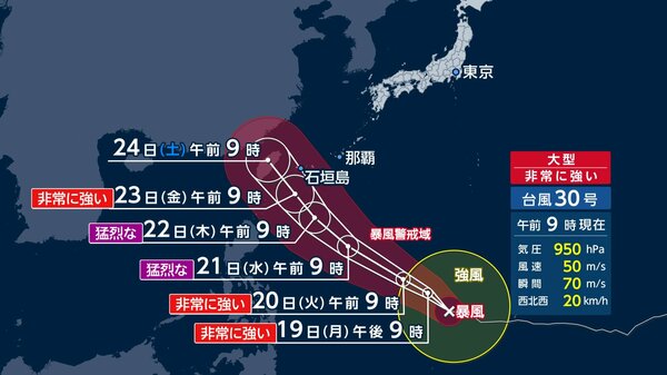 台風30号は台湾方面へ進む見込み、沖縄の先島諸島は高波やうねりに警戒が必要
