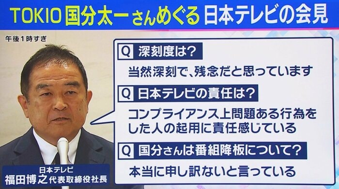 日本テレビの会見内容 関西テレビ「旬感LIVEとれたてっ!」