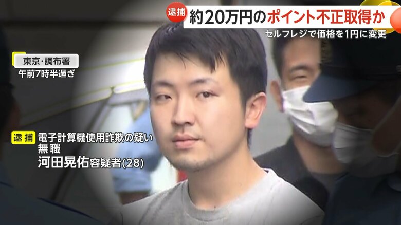 【狡猾な手口】バイト先セルフレジ悪用で約21万5000円分P不正取得か…無職・河田晃佑容疑者（28）を逮捕　1個1円に価格変更しカミソリ490本購入　東京・調布市｜FNNプライムオンライン
