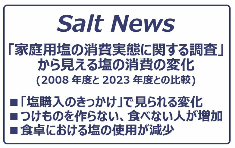 【塩に関する調査】「家庭用塩の消費実態に関する調査」から見える塩の消費の変化（2008年度と2023年度との比較）