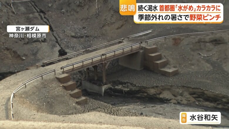 渇水の影響で姿を現した橋