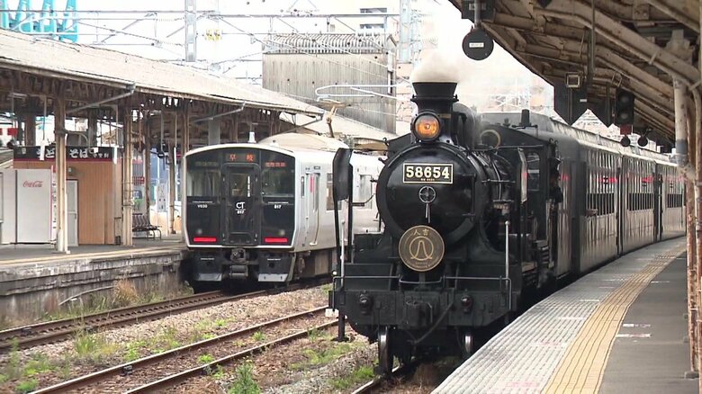 JR鳥栖駅に入る「SL人吉」 2024年2月16日