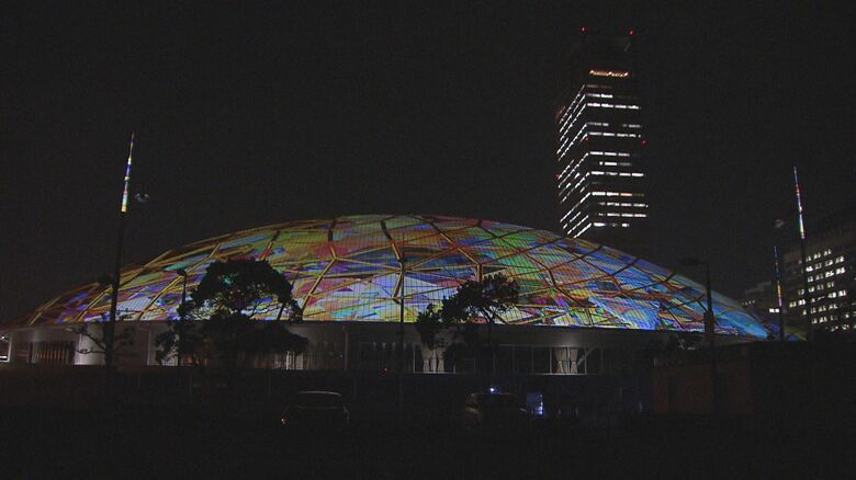 あなぶきアリーナで行われたプロジェクションマッピング