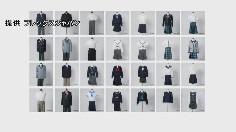 20校以上の中学、高校に呼びかけ寄せられた制服（提供：フレックスジャパン）