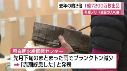 まとまった雨で”赤潮が終息” 有明海の養殖ノリ入札会 去年の約2倍 1億7200万枚出品【佐賀県】