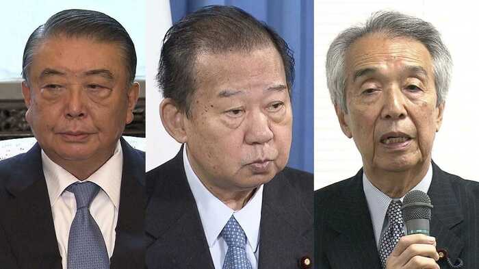 大島理森衆院議長、二階俊博幹事長、伊吹文明元衆院議長