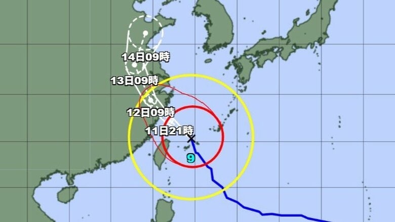 【台風情報】大型で強い台風9号は沖縄県の石垣島の北北東を北北西へ 最大瞬間風速は55m/s 線状降水帯が発生して大雨災害発生の危険度が急激に高まる可能性も|FNNプライムオンライン