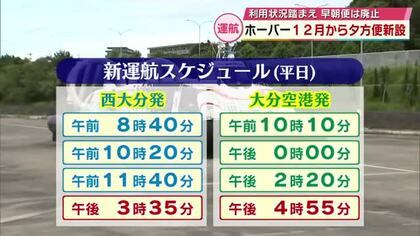 ホーバークラフト12月から夕方便新設　利用状況踏まえ早朝便は廃止　就航からまもなく3か月　大分