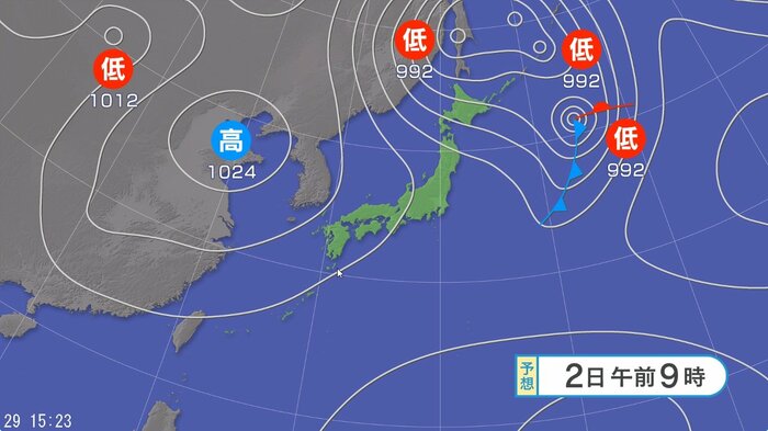 天気図　10月2日午後9時の予想