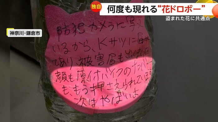 花ドロボーに対して書いた手紙(視聴者撮影)