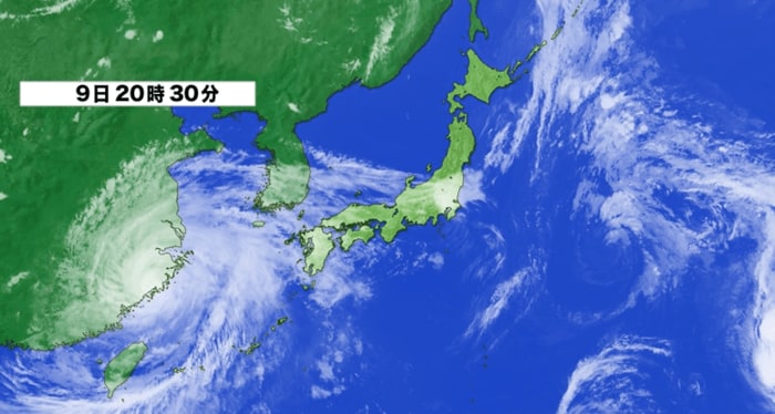 衛星画像・9日午後8時半