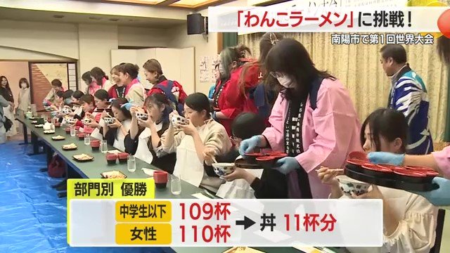 中学生以下の部も女性の部も、優勝者はラーメン11杯分を完食