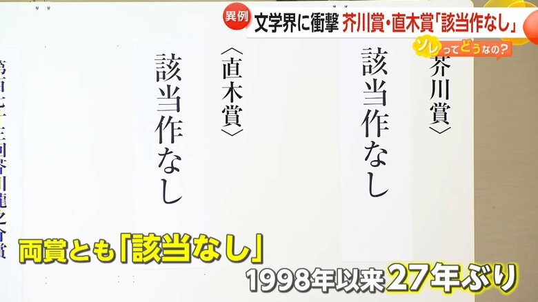 文学界衝撃…27年ぶり芥川賞・直木賞ともに該当作なし　選考委員「突出して票を集めた作品なかった」　書店は売上10％減も｜FNNプライムオンライン