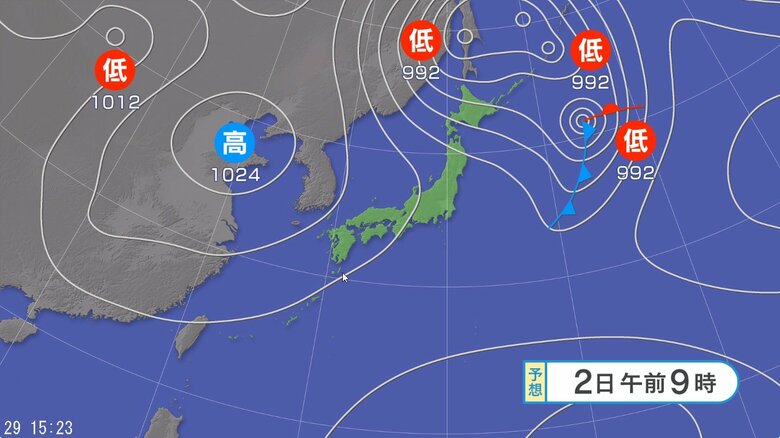 天気図　10月2日午後9時の予想