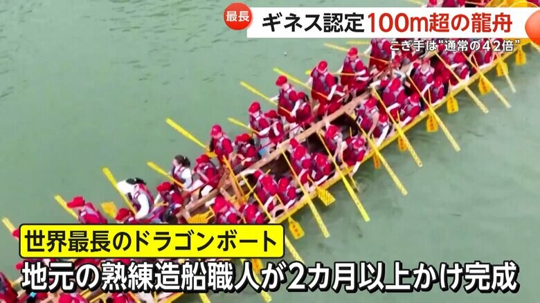 途中で折れることなく、まっすぐ進んでいる長いボート