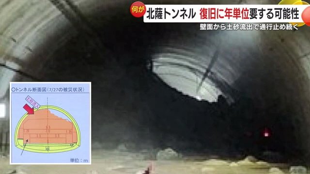 土砂流入でトンネルはほぼふさがっている状態に