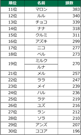 毎年恒例 第1７回 犬の名前ランキング2１