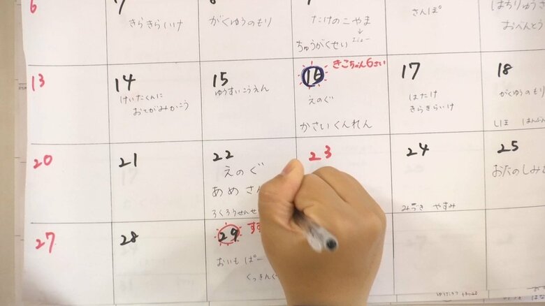 園児たちが自ら予定を考えたのを先生が書いていく