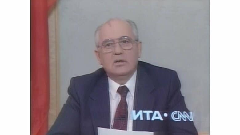 ソ連大統領辞任の演説をするゴルバチョフ氏（1991年12月25日）