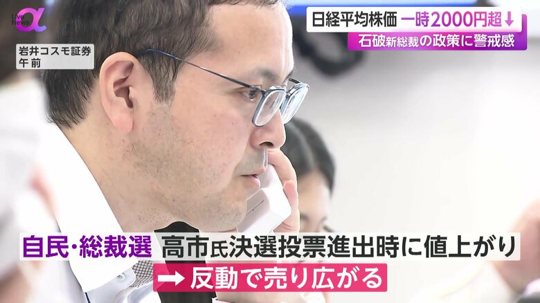 円高株安を受け、対応を行う岩井コスモ証券のスタッフ