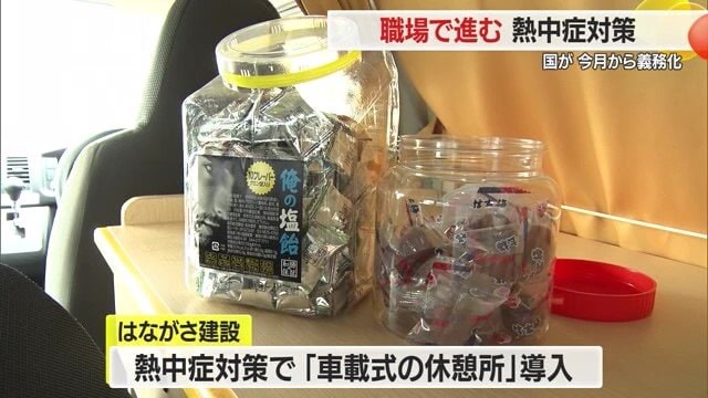 冷風機・塩あめ・冷蔵庫には冷たい飲み物も備えられていた