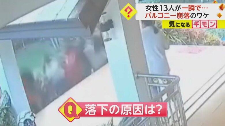 バルコニーが崩落し女性たちが落下する瞬間の映像④