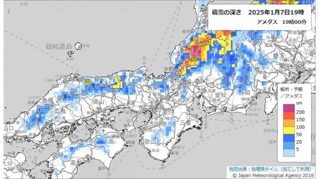 10日にかけて警報級の大雪の恐れ…積雪や路面凍結に注意　72時間予想降雪量は平地で30センチ（島根）