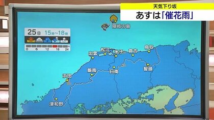 25日の「催花雨」の後は…26日から4月下旬並みの陽気　桜開花も一気にペースアップか（島根・鳥取）