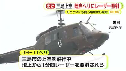 また…陸自のヘリに約1分間にわたりレーザー照射　16日にも同じ場所で