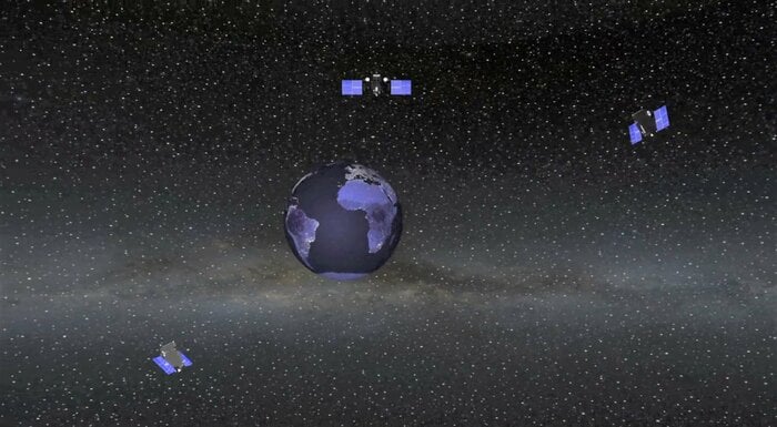 地球の周りで弾道ミサイルの発射を探知する米SBIRS衛星概念図。(米国防省公式映像より)