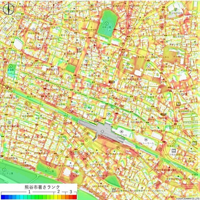 暑ければ赤く、涼しければ青く表示される (提供:熊谷市 ※画像はサンプル)