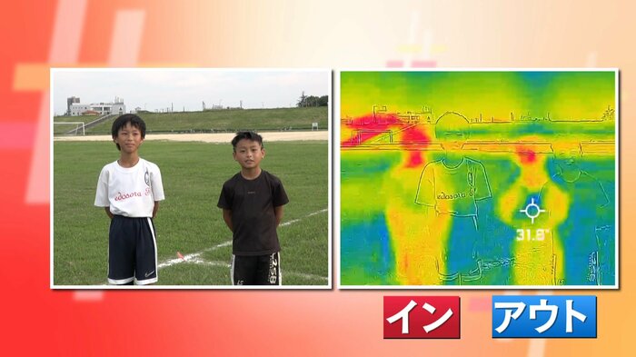 シャツ“イン”と“アウト”の場合の、運動後の温度を比較